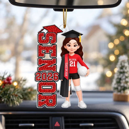 Personalized Acrylic Ornament, Colorful Senior Holding a Volleyball, Unique Graduation Gift for Daughter