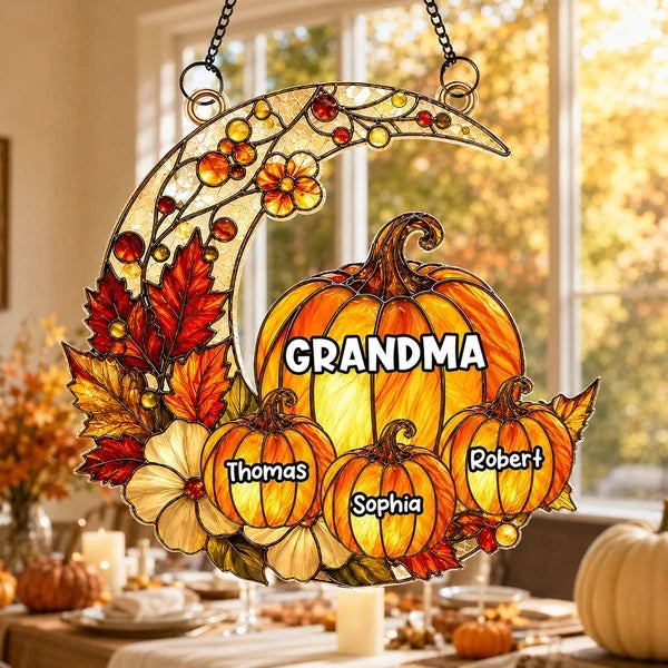 Grandma Pumpkin Acrylic Suncatcher Ornament, Personalized Autumn Keepsake, Creative Gift for a Sunlit Window