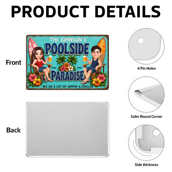 Rectangular Iron Sign, Custom Poolside Paradise With Lounging Couple, Unique Gift For Pool Lovers