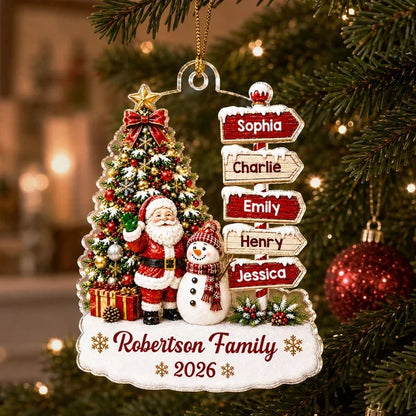 Personalized Acrylic Ornament with Waving Santa & Snowman, Unique Christmas Gift for Family