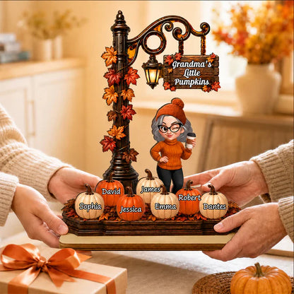 Personalized 2-Layer Wooden Plaque, Grandma's Little Pumpkins Lamp Post, Unique Gift for Grandma