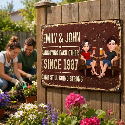 Personalized Rectangular Iron Sign, Unique Annoying Each Other Couple Gift with Garden Drinks