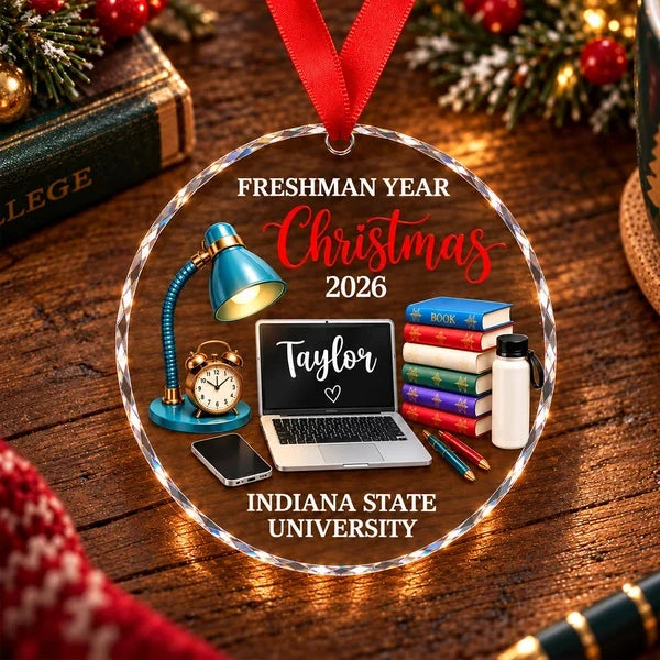 Personalized Crystal Ornament, Freshman Year Christmas Study Desk Keepsake, Unique Gift for College Student