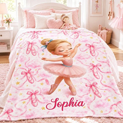 Personalized Fleece Blanket with Dancing Ballerina, Pink Watercolor Keepsake, Unique, Creative Gift for Daughter