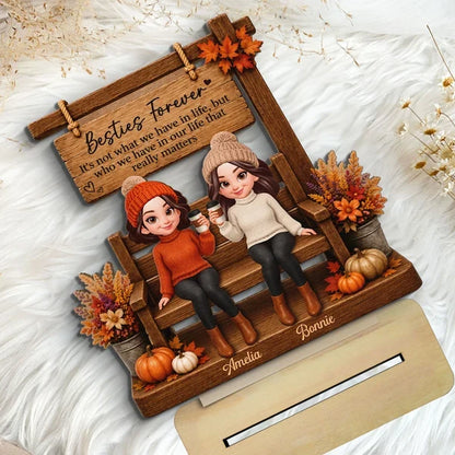 Personalized Wooden Plaque, Besties Forever Friendship Keepsake, Creative Gift for a Close Friend with Warm Fall Decor