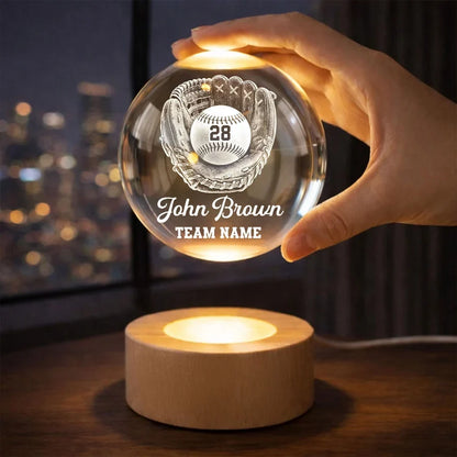Personalized Baseball Globe Lamp with Glove and Ball, Warm Amber Unique Gift for Players and Fans