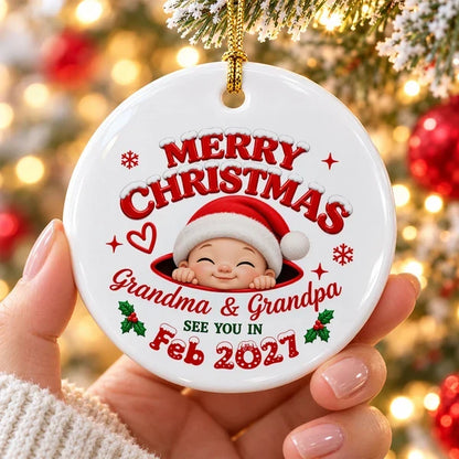 Personalized Ceramic Ornament, Merry Christmas Baby Announcement, Creative Gift for Expecting Grandparents