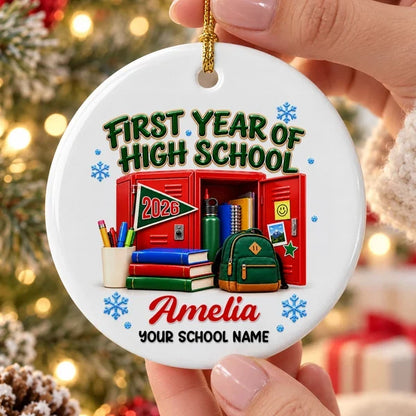 Personalized Ceramic Ornament, First Year of High School with Colorful Lockers, Unique Gift for Students
