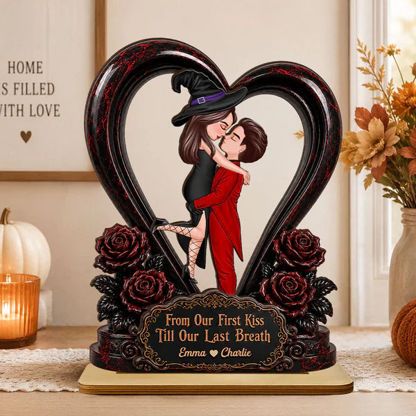 Personalized 2-Layer Wooden Plaque, Halloween Couple Kiss, Unique Gift for Boyfriend or Girlfriend