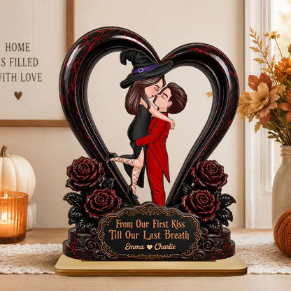 Personalized 2-Layer Wooden Plaque, Halloween Couple Kiss, Unique Gift for Boyfriend or Girlfriend