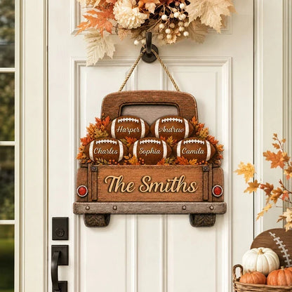 Family Football Wooden Sign, Custom Autumn Pickup Truck Decor, Heartfelt Creative Gift for Parents