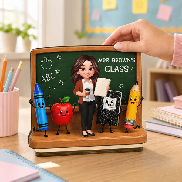 Personalized 2-Layer Wooden Plaque With Teacher Chalkboard Art, Unique Creative Gift For Teacher