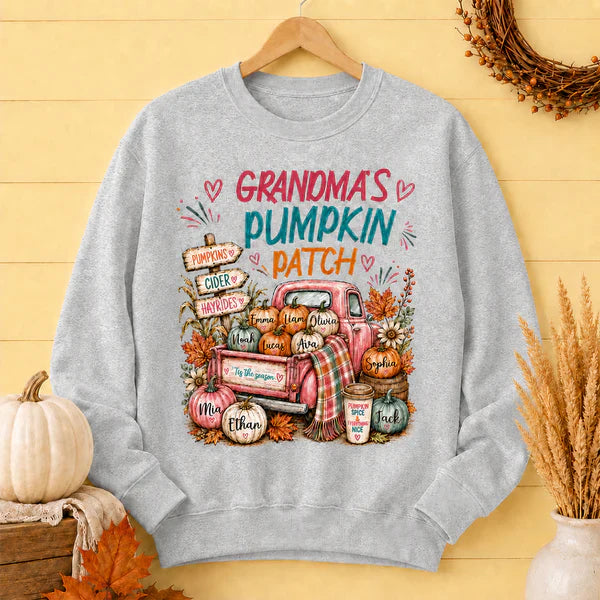 Personalized Classic Tee with Grandma's Pumpkin Patch Fall Truck, Unique and Creative Gift for Grandma