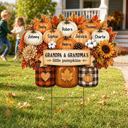 Grandpa & Grandma's Little Pumpkins Shaped Yard Sign, Personalized Fall Display, Creative Family Gift
