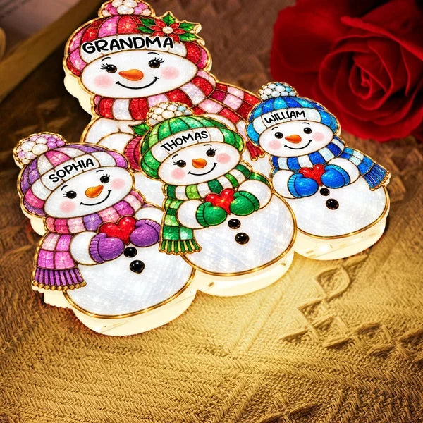 Personalized Acrylic Light Box, Festive Snowman Family With Warm Glow, Creative Keepsake Gift for Grandma