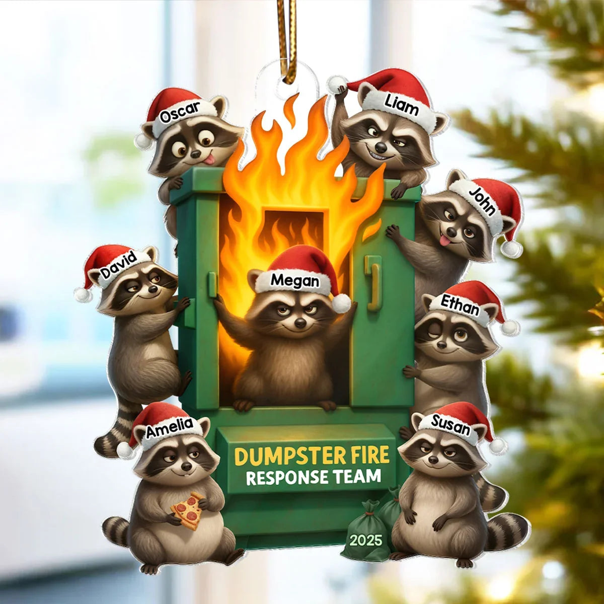Personalized Acrylic Ornament, Raccoon Dumpster Fire Response Team, Unique Christmas Gift for Coworkers