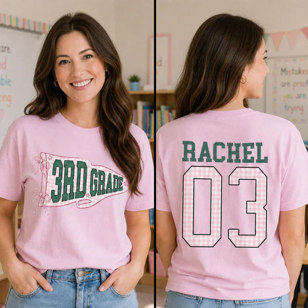 Classic Tee for Teachers, Personalized Grade Level Front & Back Design, Creative Back to School Gift