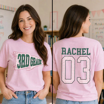 Classic Tee for Teachers, Personalized Grade Level Front & Back Design, Creative Back to School Gift