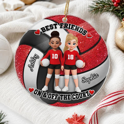 Personalized Acrylic Ornament, Red Cartoon Volleyball Best Friends, Unique Christmas Gift for Teammates