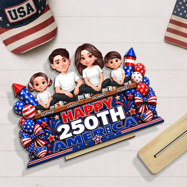 Custom 2-Layer Wooden Plaque, Sitting Family Patriotic Keepsake, Creative Gift for Family