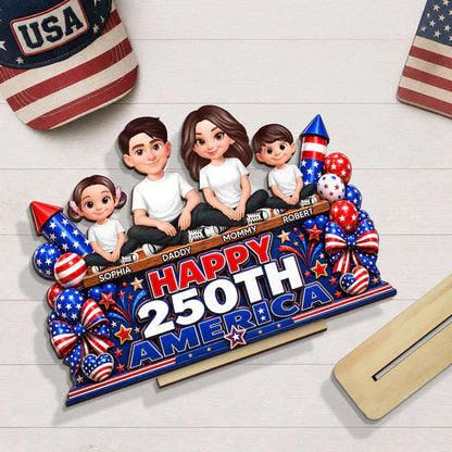 Custom 2-Layer Wooden Plaque, Sitting Family Patriotic Keepsake, Creative Gift for Family
