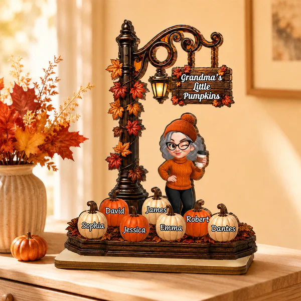 Personalized 2-Layer Wooden Plaque, Grandma's Little Pumpkins Lamp Post, Unique Gift for Grandma