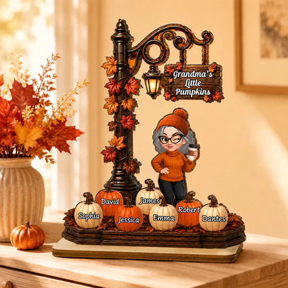 Personalized 2-Layer Wooden Plaque, Grandma's Little Pumpkins Lamp Post, Unique Gift for Grandma