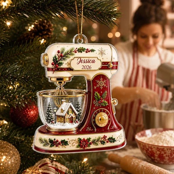 Personalized Acrylic Ornament, Vintage Christmas Baking Mixer, Creative Gift for Bakers and Home Cooks