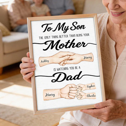 To My Son Poster, Custom Mother to Son Keepsake with Family Hands, Heartfelt Gift for a New Dad