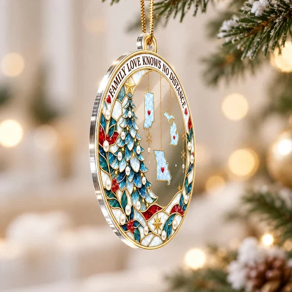 Personalized Acrylic Ornament, Stained Glass Style Christmas Tree, Unique Gift for Long-Distance Family