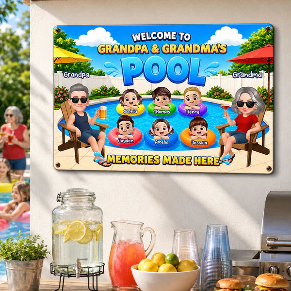Personalized Rectangular Iron Sign, Memories Made Here Pool Decor, Creative Gift for Grandma & Grandpa