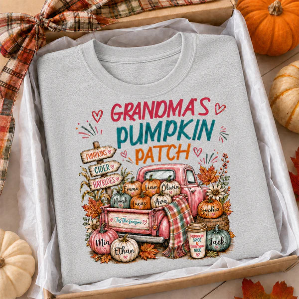 Personalized Classic Tee with Grandma's Pumpkin Patch Fall Truck, Unique and Creative Gift for Grandma