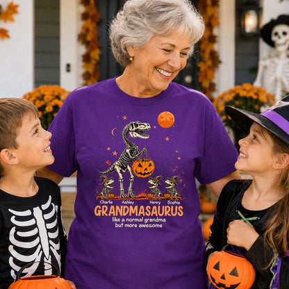 Personalized Classic Tee, Unique Spooky Grandmasaurus Dinosaur Skeleton Halloween Gift for Grandma