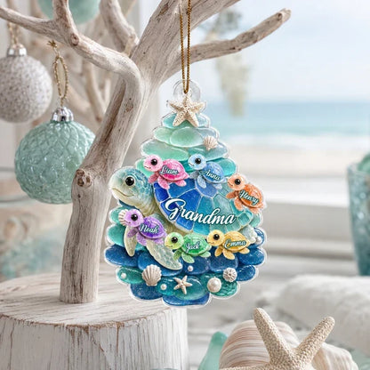 Personalized Turtle Family Acrylic Ornament, Grandma with Grandkids, Unique Christmas Gift for Grandma