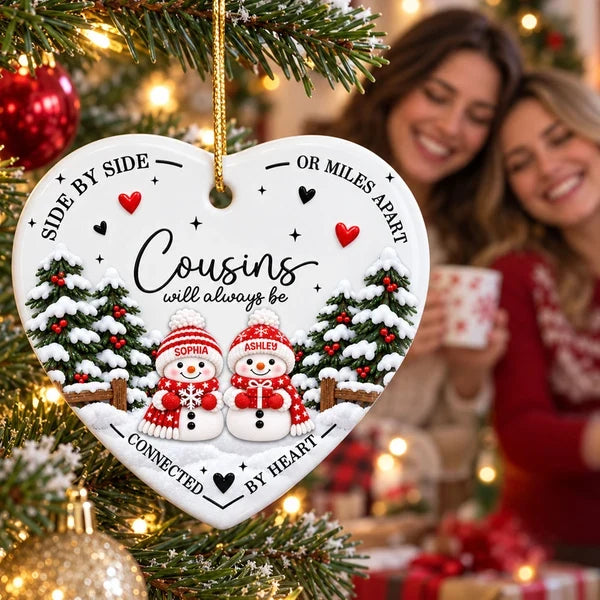 Ceramic Heart Ornament, Cousins Connected by Heart, Personalized Keepsake and Creative Gift for Cousins