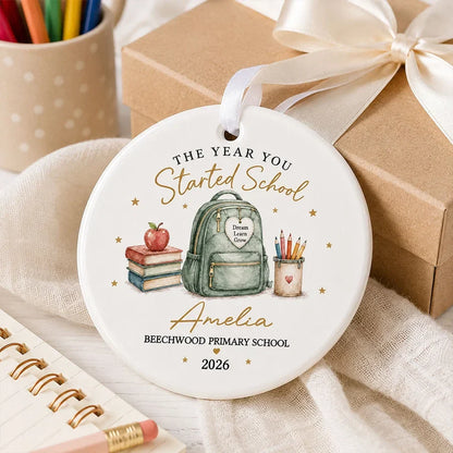 Personalized Ceramic Ornament, Watercolor First Day of School Keepsake, Unique Gift for Students