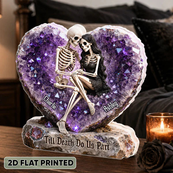 Personalized Shaped Acrylic Block Plaque, Embracing Skeleton Couple Halloween Decor, Unique Gift For Couple