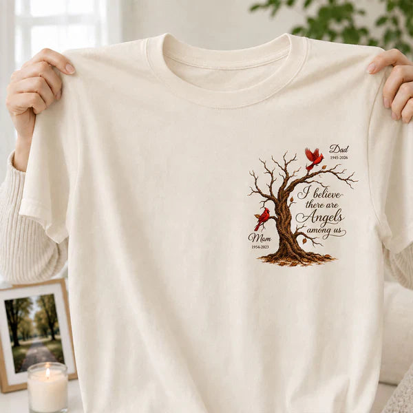 Personalized Classic Tee With Cardinal Memorial Tree, Unique Remembrance Gift for Family