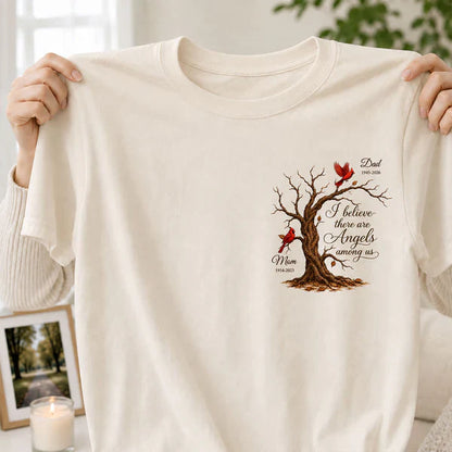 Personalized Classic Tee With Cardinal Memorial Tree, Unique Remembrance Gift for Family