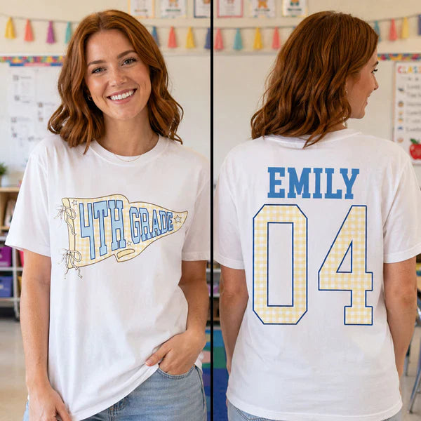 Classic Tee for Teachers, Personalized Grade Level Front & Back Design, Creative Back to School Gift