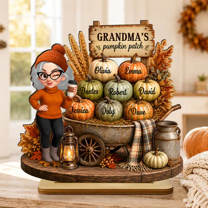 Personalized 2-Layer Wooden Plaque, Grandma's Pumpkin Patch Fall Decor, Unique Gift for Grandma