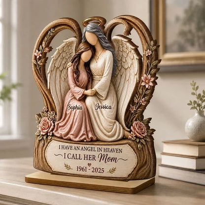 Personalized 2-Layer Wooden Plaque, Warm Angel and Daughter Embrace, Unique Sympathy Gift for Daughter