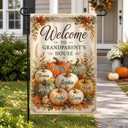 Personalized Garden Flag, Fall Pumpkin Yard Decor with Welcome to Grandparents' House, Unique Gift for Grandma & Grandpa