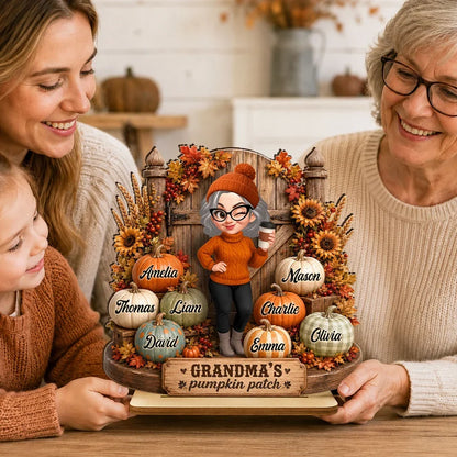 Grandma's Pumpkin Patch 2-Layer Wooden Plaque, Rustic Fall Family Keepsake & Creative Gift