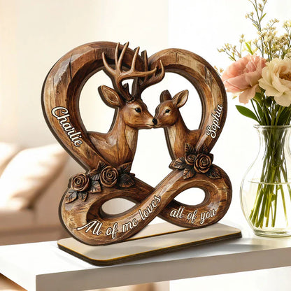 Personalized 2-Layer Wooden Plaque, Rustic Nuzzling Deer Couple, Unique Gift For Couples