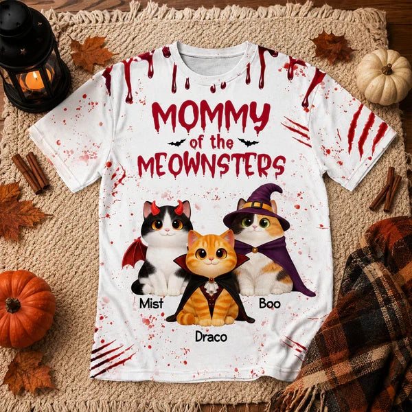 Personalized Printed Classic Tee, Mommy of the Meownsters Cat Lover Halloween Unique Gift