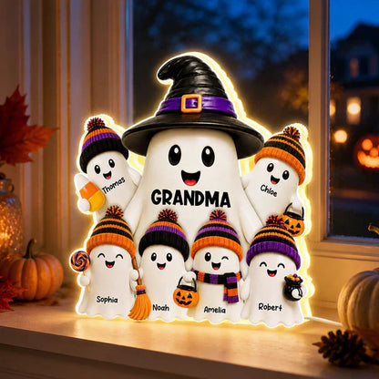 Personalized Acrylic Light Box, Grandma Ghost Family Halloween Decor, Unique Gift for Grandma