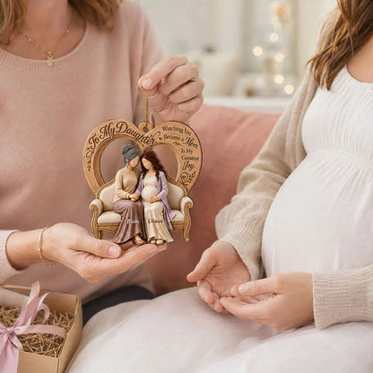 Personalized Wooden Ornament, Mother and Pregnant Daughter Holding Hands, Unique Gift for Expecting Mom