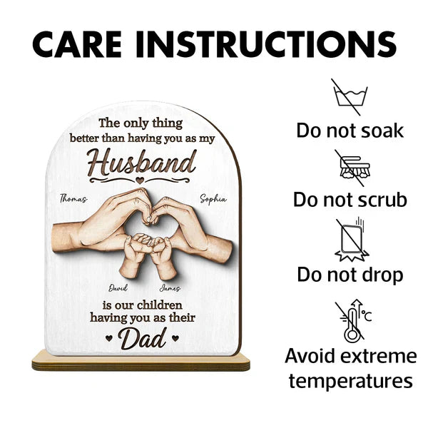 Personalized 2-Layer Wooden Plaque, Family Hands Illustration, Unique Gift for Husband & Dad