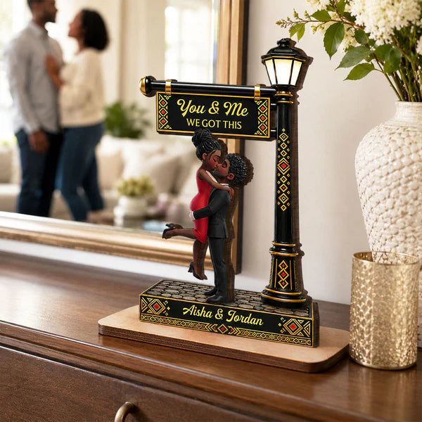 Personalized 2-Layer Wooden Plaque with Black & Gold Couple Embrace, Unique Gift for Couple